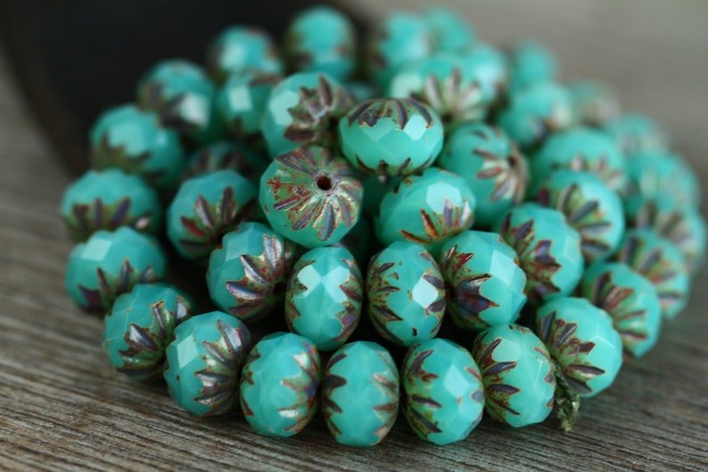 20 Rustic Picasso Opal Chrysoprase Glass CRUELLA RONDELLE Beads 7x10mm Czech Glass Beads for Jewellery Making Fire Polished Perles Perlen image 4