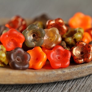 90 Vivid Autumn Orange & Brown Glass BELL FLOWER Bead MIX 6x8mm  Czech Glass Beads For Jewelry Making  Perles  Perlen Perline