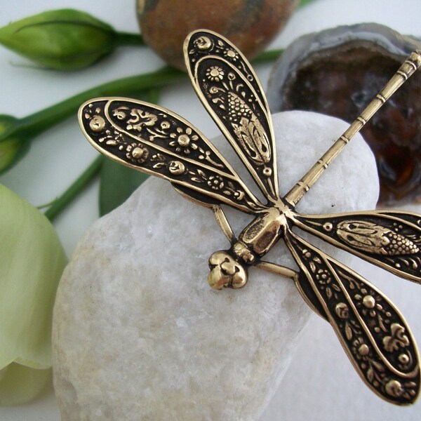 Brass  DRAGONFLY Pendant/Stamping Large victorian 50X39mm Antique gold finish Trinity Brass (1pcs)