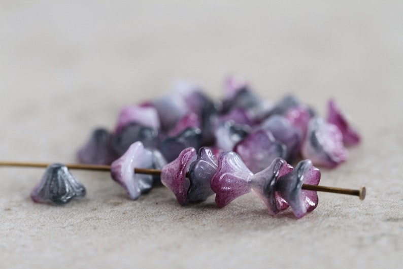100 Lilac/Grey Coated Baby Bell Flower Beads 5x8mm Czech Glass Beads Jewelry Making Glass Flower Cup Beads Perles Perlen Perline image 2