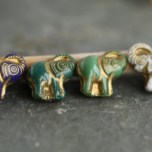 4 Gold Washed ELEPHANT Beads 20x21mm Czech Glass Beads For Jewelry Making Fern Green Royal Blue White Green image 3