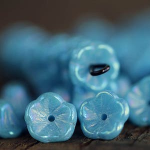 50 Sky Blue Iridescent Lustred Bell Flower Beads 5x8mm  Czech Glass Beads For Jewelry Making  Glass Flower Cup Beads  Perles Perlen Perline