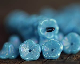 50 Sky Blue Iridescent Lustred Bell Flower Beads 5x8mm  Czech Glass Beads For Jewelry Making  Glass Flower Cup Beads  Perles Perlen Perline