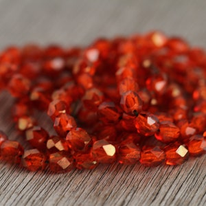 100 Gold Lustered Clear Orange ROUND Beads 6mm  Czech Glass Beads For Jewelry Making  Fire Polished Spacer Beads  Perles Perlen Perline