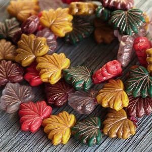 40 Bronze Washed Bright Multicolour Matte Glass MAPLE LEAF Bead MIX 11x13mm Czech Glass Beads for Jewelry Making Glass Leaf Beads image 4