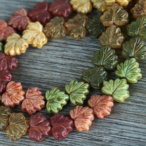 60pcs Silky Metallic Green/Gold/Copper Lustred Glass MAPLE LEAF Bead MIX 11x13mm Czech Glass Beads Pressed Leaf Beads Perles Perlen Perle image 4