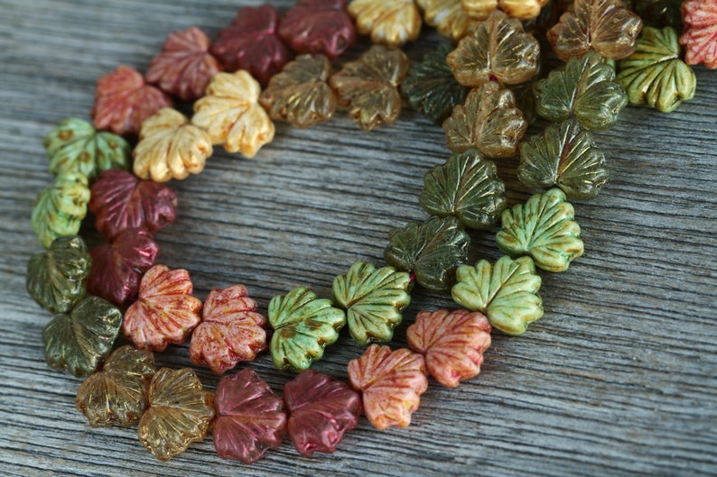 60pcs Silky Metallic Green/Gold/Copper Lustred Glass MAPLE LEAF Bead MIX 11x13mm Czech Glass Beads Pressed Leaf Beads Perles Perlen Perle image 4