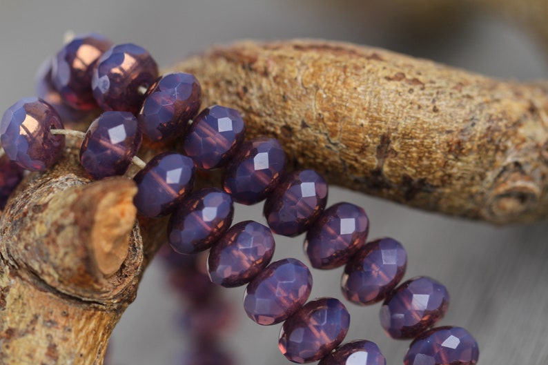 30 Bronze Lustre Opal Purple Glass RONDELLE Beads 6x8mm Czech Glass Beads for Jewellery Making Fire Polished Beads Perles Perlen Perline image 7