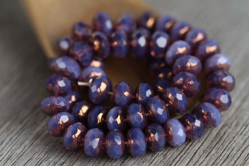 30 Bronze Lustre Opal Purple Glass RONDELLE Beads 6x8mm Czech Glass Beads for Jewellery Making Fire Polished Beads Perles Perlen Perline image 3