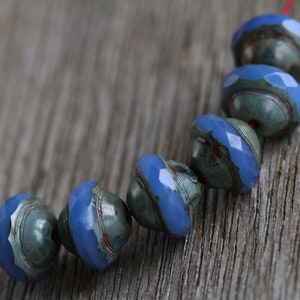 30 Rustic Picasso Opal Periwinkle Blue Glass CENTRAL CUT Beads 8x10mm Czech Glass Beads for Jewelry Making Fire Polished Saturn Beads image 5