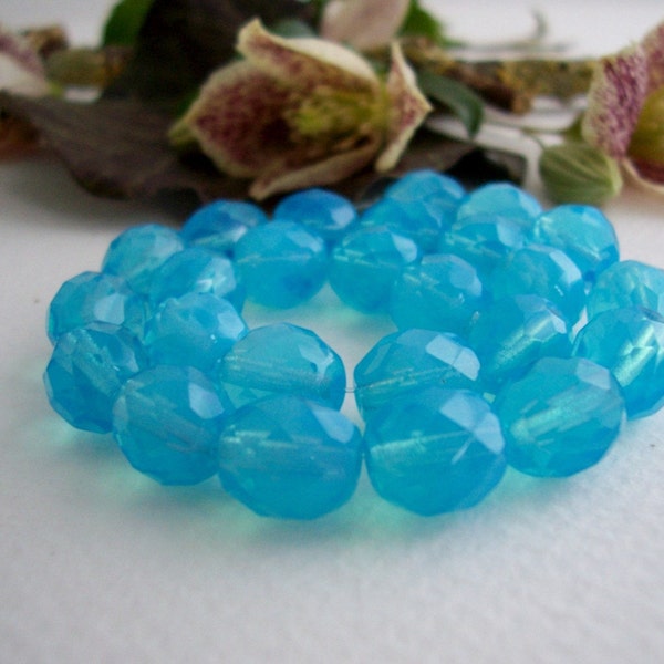 20pcs  Aqua Blue Opal Glass ROUND Beads 10mm  Czech Glass Beads for Jewelry Making  Fire Polished Beads  Perles Perlen