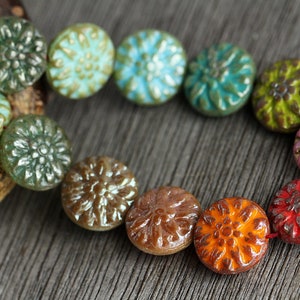 20 Multicoloured Glass DAHLIA FLOWER Bead MIX 14mm Czech Glass Beads Jewelry Making Flower Coin Beads Perles Perlen image 7