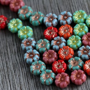60 Bright Multicoloured Hibiscus Flower Bead MIX2 9mm Czech Glass Beads for Jewellery Making  New Copper Washed Glass Flower Mix2