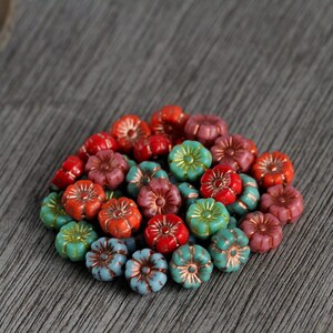 60 Bright Multicoloured Hibiscus Flower Bead MIX2 9mm Czech Glass Beads for Jewellery Making New Copper Washed Glass Flower Mix2 image 7
