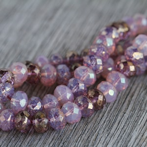 30 Bronzed Lilac Lustred Clear & Opal Glass RONDELLE Bead MIX 6x8mm Czech Glass Beads For Jewelry Making Fire Polished Beads image 7