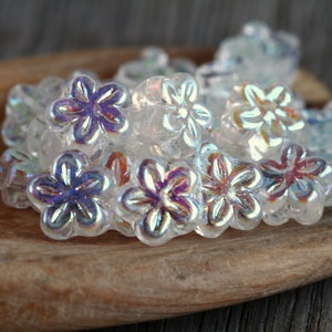 40 Iridescent AB Lustred Clear Glass 5-petal STAR FLOWER Beads 8mm  Czech Glass Beads For Jewelry Making  Glass Flower Beads  Perles  Perlen