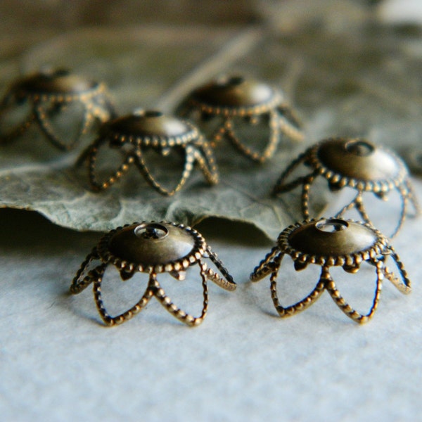 Bohemian Findings DIY Antique Brass Filigree Bead Caps 8mm Brass Findings Brass Beadcaps Made In USA Brass Components For Jewelry Making 10p