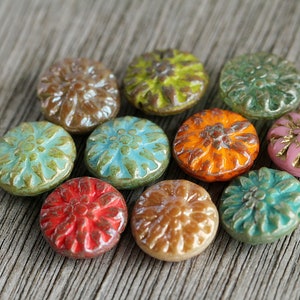 20 Multicoloured Glass DAHLIA FLOWER Bead MIX 14mm Czech Glass Beads Jewelry Making Flower Coin Beads Perles Perlen image 3