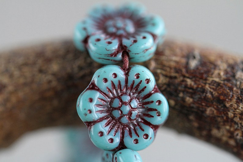 14 ANEMONE FLOWER Bead 14mm Red Washed Blue Beads for Jewelry Making Glass Flower Beads Perles Perlen image 5