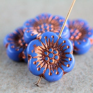 10 Cornflower Blue Copper Inlays ANEMONE FLOWER Beads 18mm Czech Glass Beads For Jewelry Making Large Flower Beads Perles Perline Perlen image 2