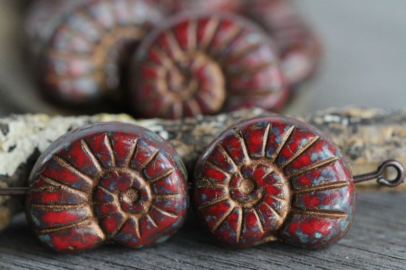 10 Copper Washed Picasso Opaque Red Glass Large Glass Fossil Beads 17x13mm Czech Glass Beads for Jewelry Making Perlen Perles image 6