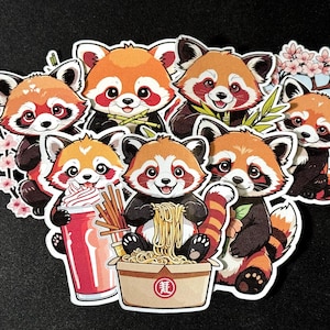 Stickers mignons pandas roux mat/brillant/holographique - Tailles 2,5"/3,5"