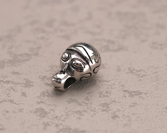 Perle à breloques tête d'extraterrestre en acier inoxydable argenté | Perle inspirée de la science-fiction pour bijoux et projets d'artisanat de bricolage, perle d'artisanat gothique pour la fabrication de bijoux