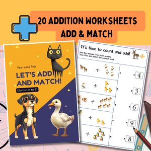 Add - Match : Activities for Early Learners–Preschool Math, Beginning Math, Kindergarten Worksheets | 20 Pages | US Letter & A4 | PDF