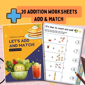 Add - Match : Activities for Early Learners–Preschool Math, Beginning Math, Kindergarten Worksheets | 20 Pages | US Letter & A4 | PDF