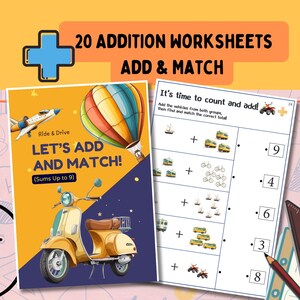 Add - Match : Activities for Early Learners–Preschool Math, Beginning Math, Kindergarten Worksheets | 20 Pages | US Letter & A4 | PDF