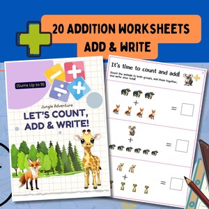 Add and Write: Activities for Early Learners – Beginning Math, Preschool Math, Kindergarten Worksheets | 20 Pages | US Letter & A4 | PDF