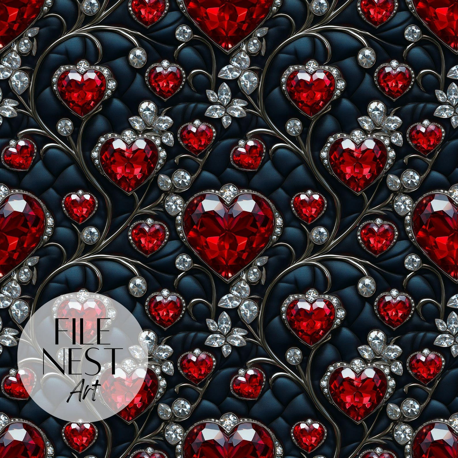 Crystal Heart Gems Seamless Pattern: Valentine's Fabric Design (digital ...