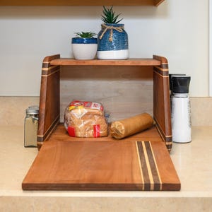 Handcrafted Wooden Bread Box / Mid-Century Modern Countertop Storage / Artisan Kitchen Decor