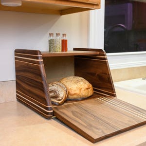 Sourdough Bread Box with Cutting Board Door | Mid-Century Modern Kitchen Storage | Baker Gift