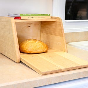 Handcrafted Ash Wood Bread Box | Scandi Kitchen Storage Bin | Modern Farmhouse Countertop Decor Light Wood Breadbox