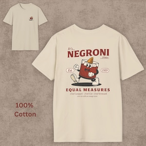 T-shirt cocktail Negroni, t-shirt graphique vintage pour barmans, chemise boisson à mesures égales, chemise recette rétro, cadeau drôle pour amateur d'alcool
