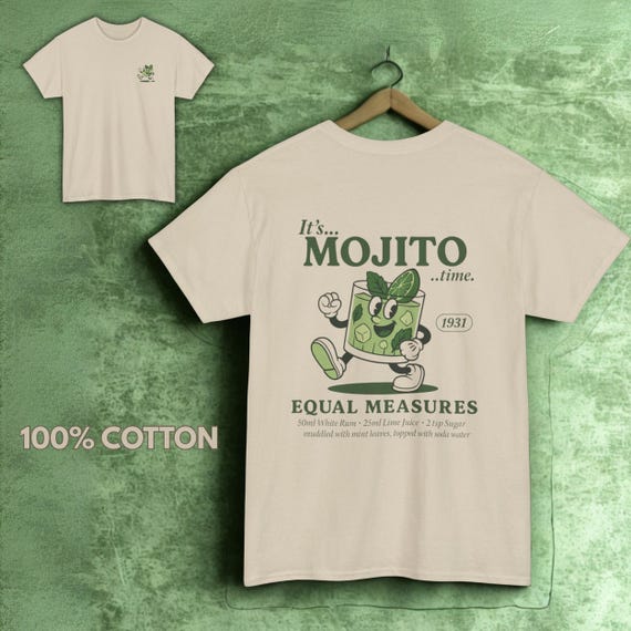 Retro Mojito Cocktail T Shirt Vintage Drink Recipe Tee Funny