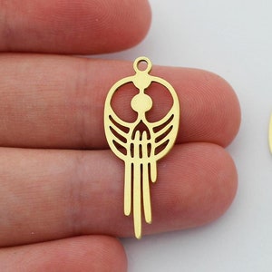 Raw Brass Wiccan Goddess Pendant, Pagan Goddess Fertility Charm, Brass Geometric Angel Charm, Laser Cut Metal Charms SB-1029