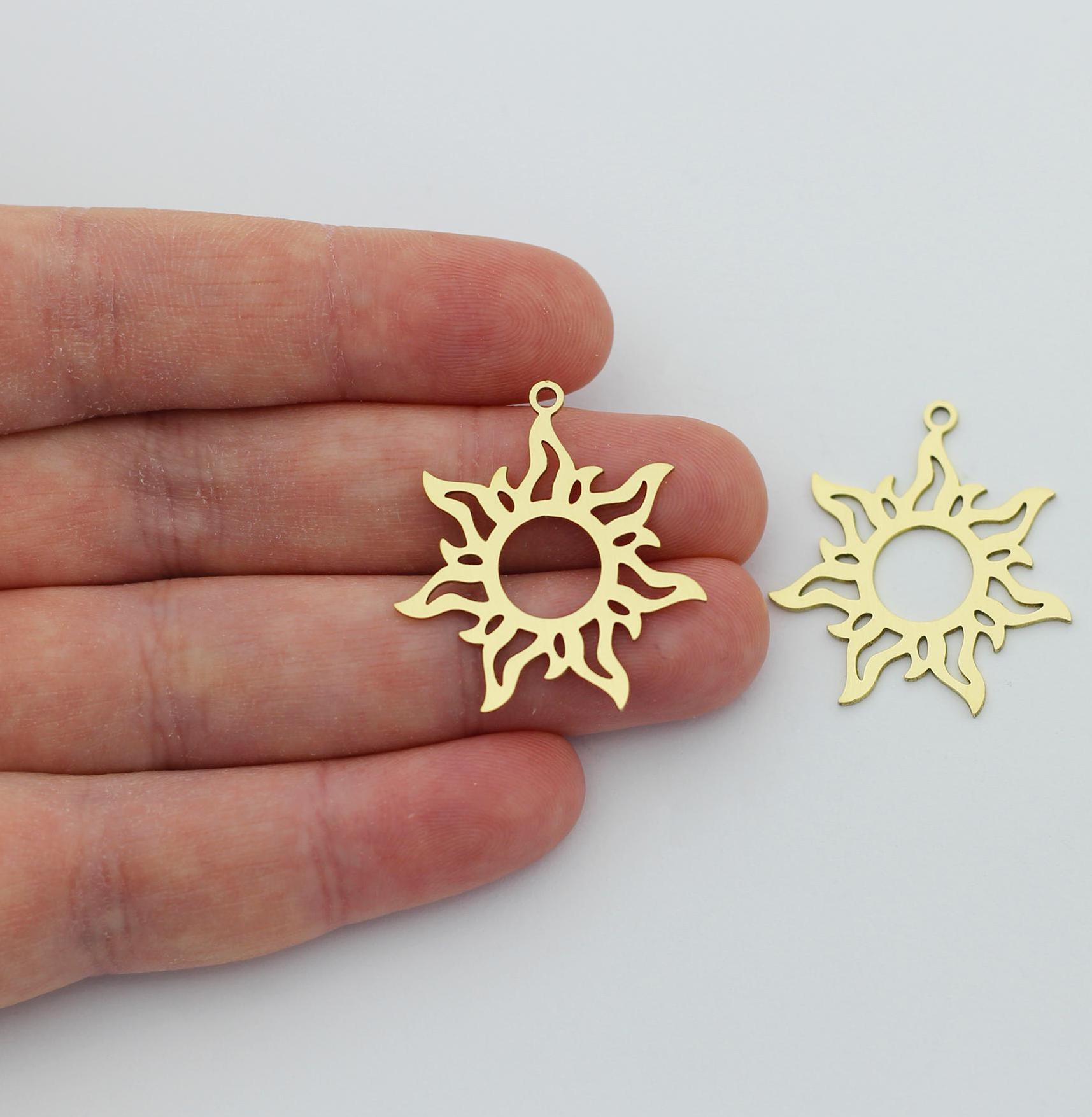2 pc Raw Brass Sun Charm, Brass Openwork Sun Charms, Laser Cut Necklace Earring Charms for Resin Jewelry, Jewelry Making Accessories SB-1117