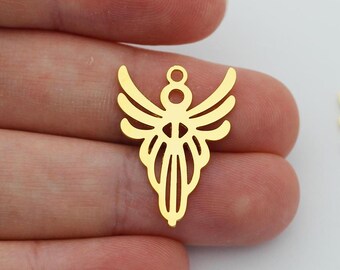 24-karaats vergulde engelenbedel, gouden engelenvleugels bedelarmband ketting voor het maken van sieraden, gold filled lasergesneden bedels SG-1018