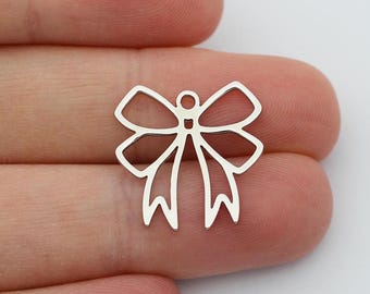 Dijes de lazo de plata, colgante de lazo rodiado, dije de lazo con lazo atado, pulsera, collar para bisutería DIY, accesorios SR-1071