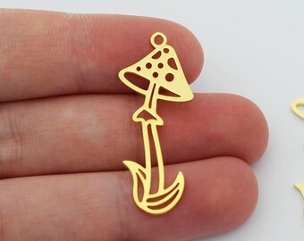 24K Shiny Gold Mushroom Charms, Gold Filled Earring Charms, Fungus Fungi Charm, Nature Botanical Charm DIY Jewelry Supplies SG-1074