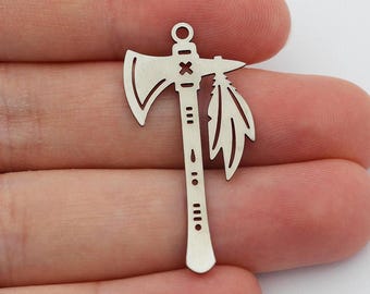 Stainless Steel Axe Pendant, Dainty Axe Charm Bracelet Necklace for DIY Jewelry Making Supply, Double Sided Earrings Necklace Charms SC-1115