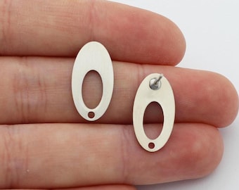 6 pc Steel Oval Blank Stud Earrings, Open Oval Earring Posts/Bases/Studs/Settings with Backs, Hole for Dangles, Hypoallergenic SC-1175