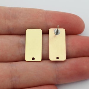 10x20mm Raw Brass Rectangle Earring Posts, Rectangle Stud Earrings, Earring Making Stud Post with Hole, Earring Accessories SB-1201
