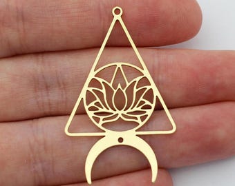 Rohe Messing Lotus Charme, Dreieck Lotus Halbmond Charme, 2-Loch Lotus Blume Charme, Messing Verbinder Schmuck machen Lieferungen SB-1154