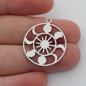 Stainless Steel Moon Charm, Round Sun Moon Phases Charms, Celestial Earring Charms, Steel Findings, DIY Jewelry Supplies SC-1064