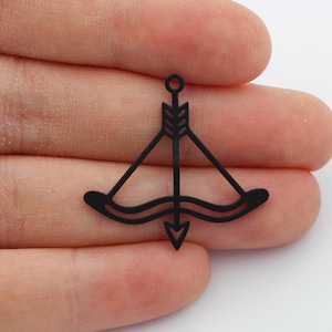 Black Bow and Arrow Charm Pendant, Necklace Pendants, Black Plated Stainless Steel Jewelry Making Supplies SD-1053
