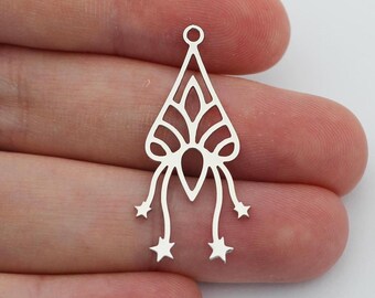 Rhodium Plated Star Charm, Silver Geometric Star Charm Pendant, DIY Metal Jewelry Supplies Findings SR-1028