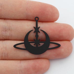 Black Crescent Moon Charm, Black Plated Stainless Steel Earring Charms, Drop Moon Star Earring Charm, Black Plated Jewelry Findings SD-1036